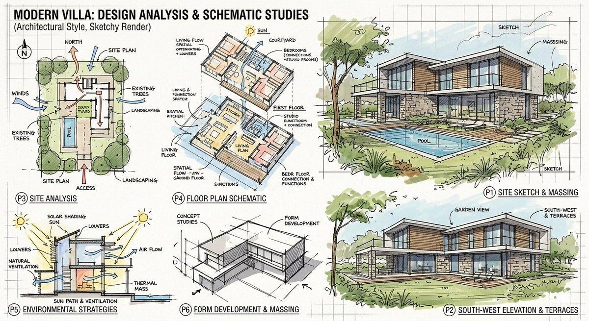 Promptforhåndsvisning: Prompt for a modern villa layout