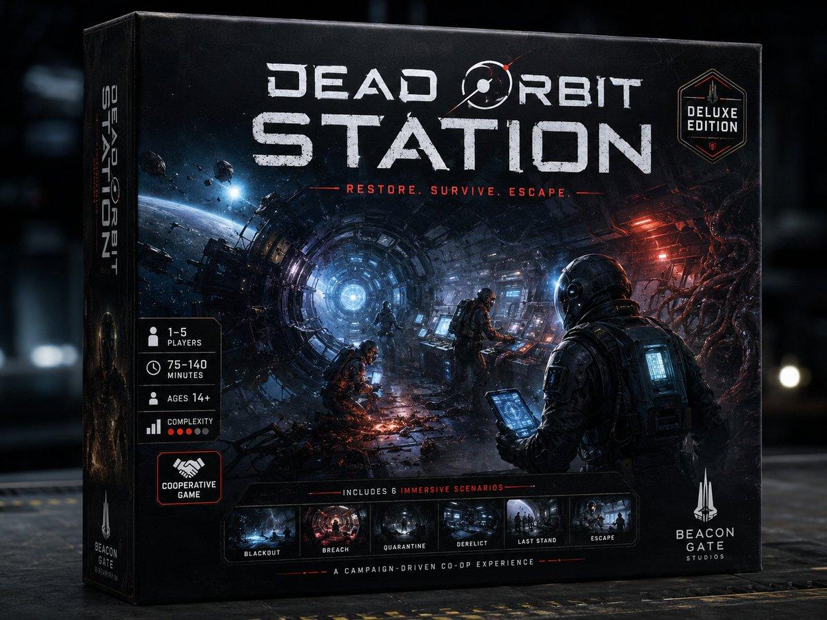 提示词预览: Dead Orbit Station 桌游包装盒