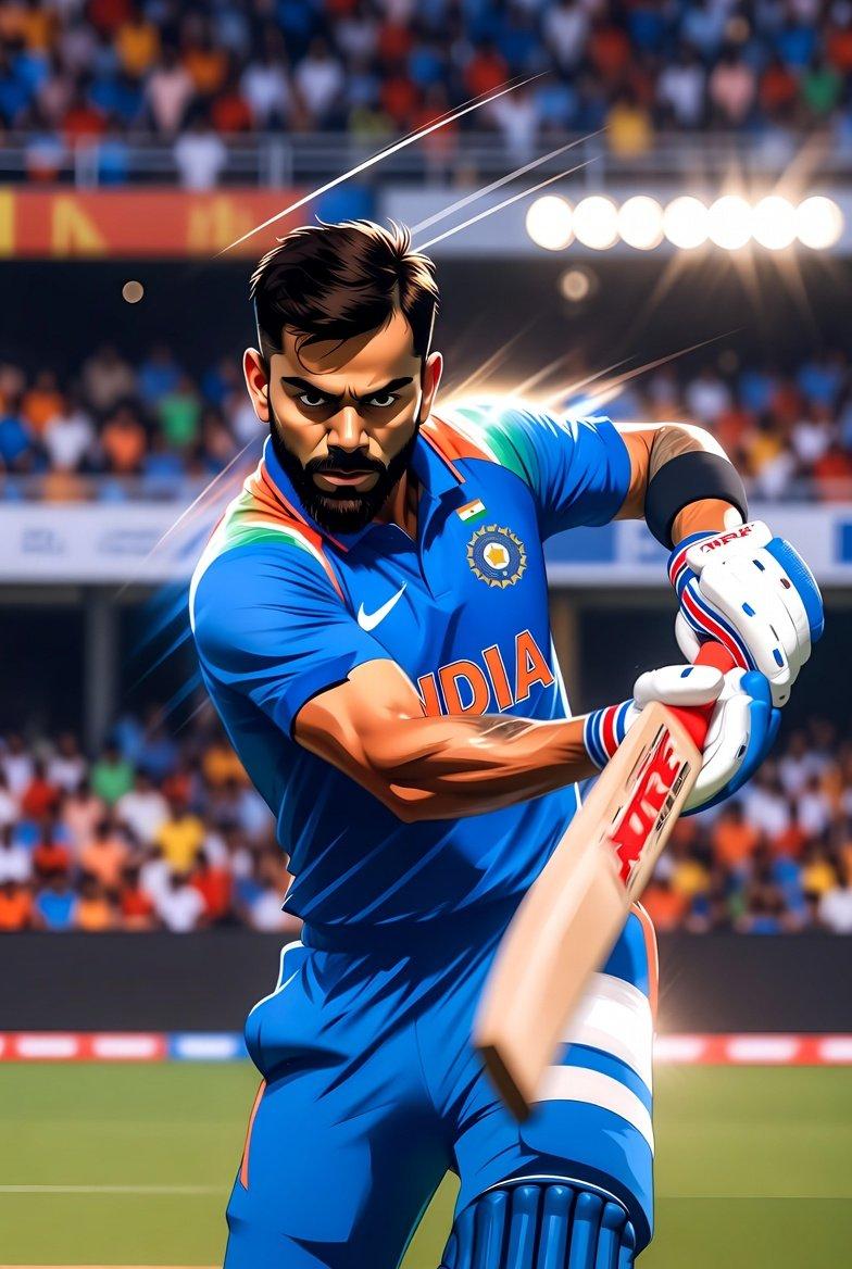 Promptvoorbeeld: Virat Kohli Nano-Style Cricket Cartoon