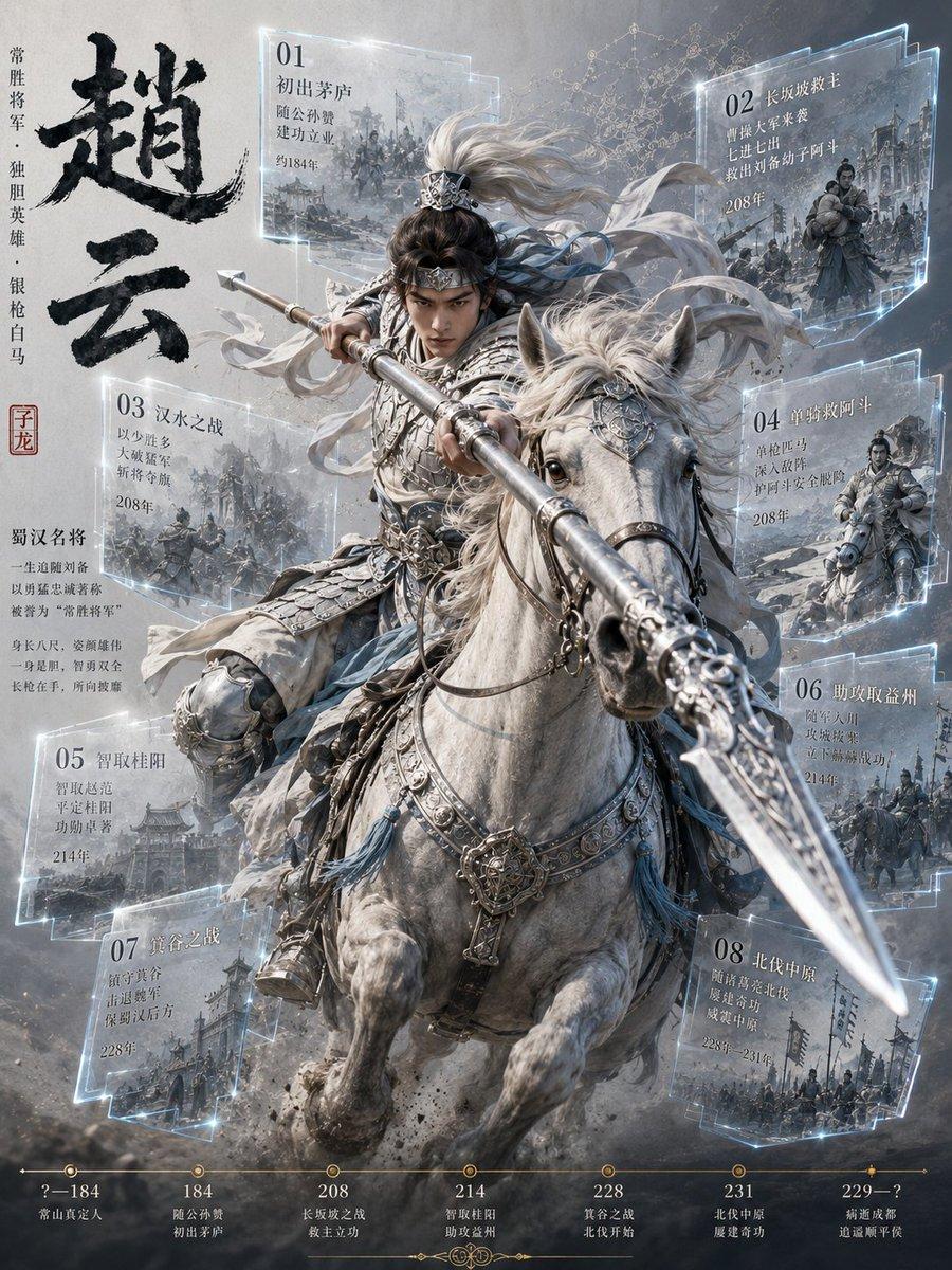 プロンプトのプレビュー: 趙雲騎兵インフォグラフィックポスター