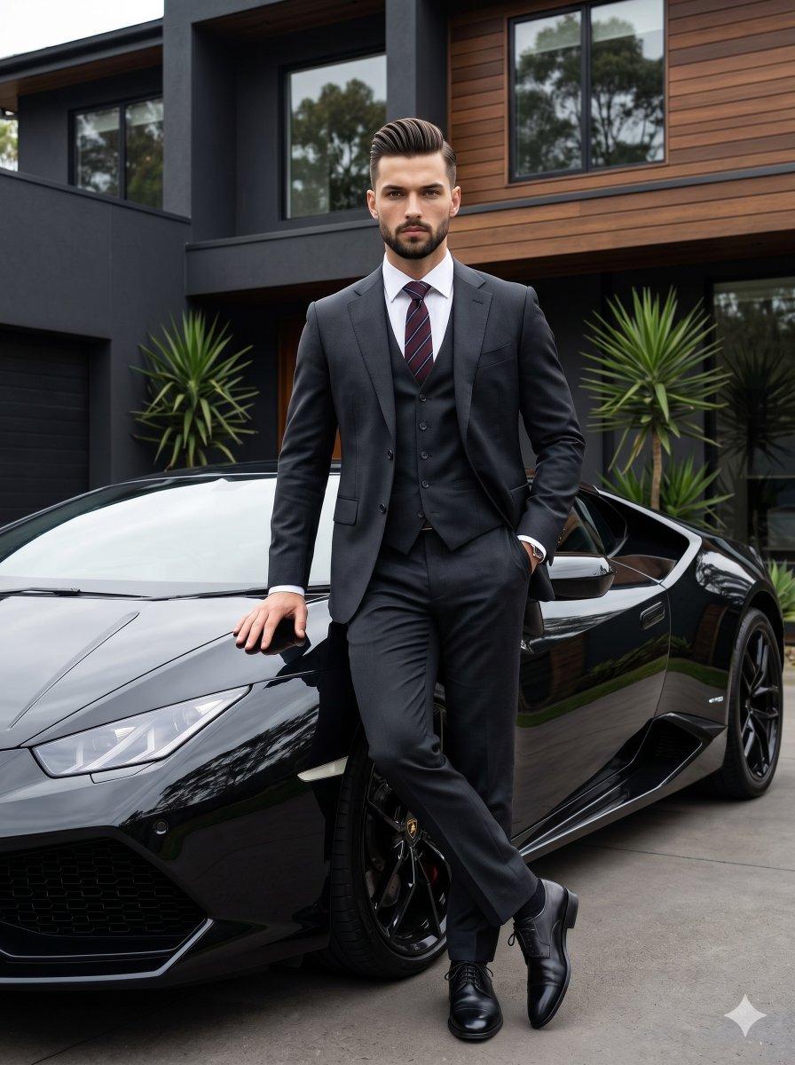 Preview ng prompt: Man with Luxury Car and House