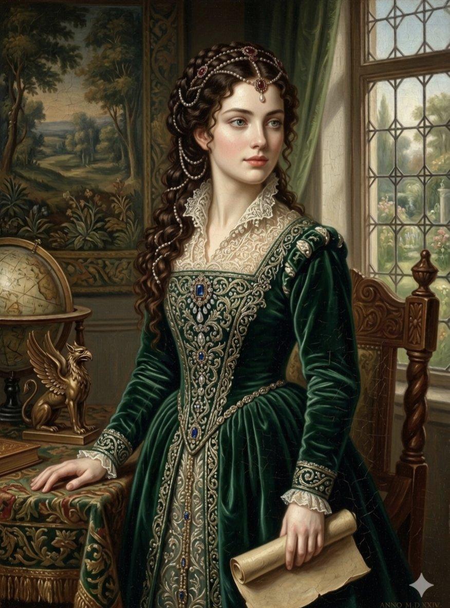 Preview ng prompt: Renaissance Noblewoman Oil Portrait