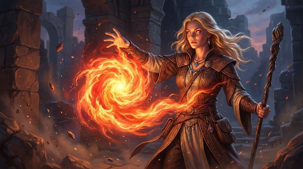 Promptvoorbeeld: Hyperrealistic D&D Female Fire Mage