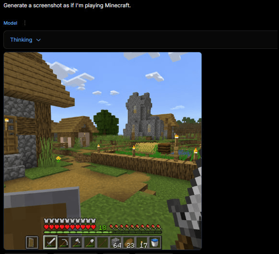提示詞預覽: AI 生成器介面中的 Minecraft 遊戲畫面