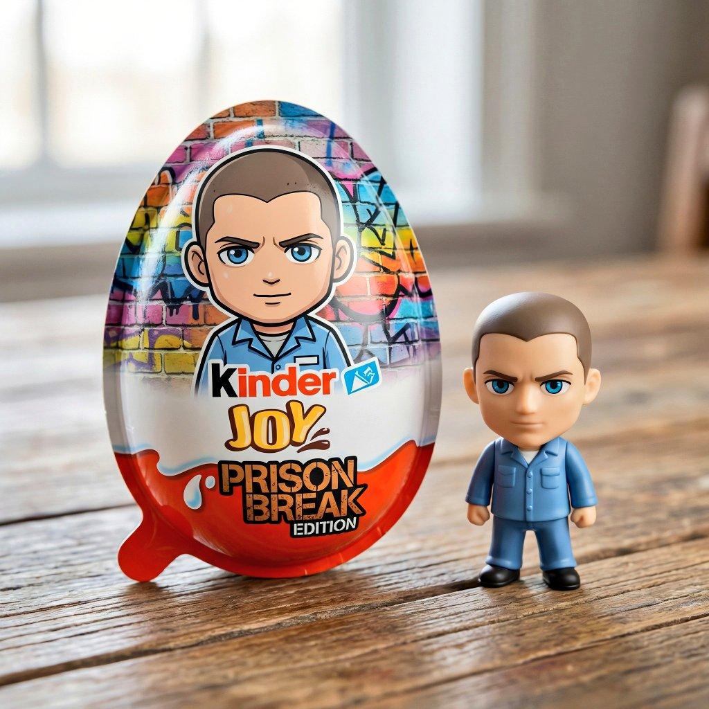 ตัวอย่างพรีวิวพรอมต์: ภาพถ่ายสินค้าสมจริงขั้นสุดของไข่ Kinder Joy