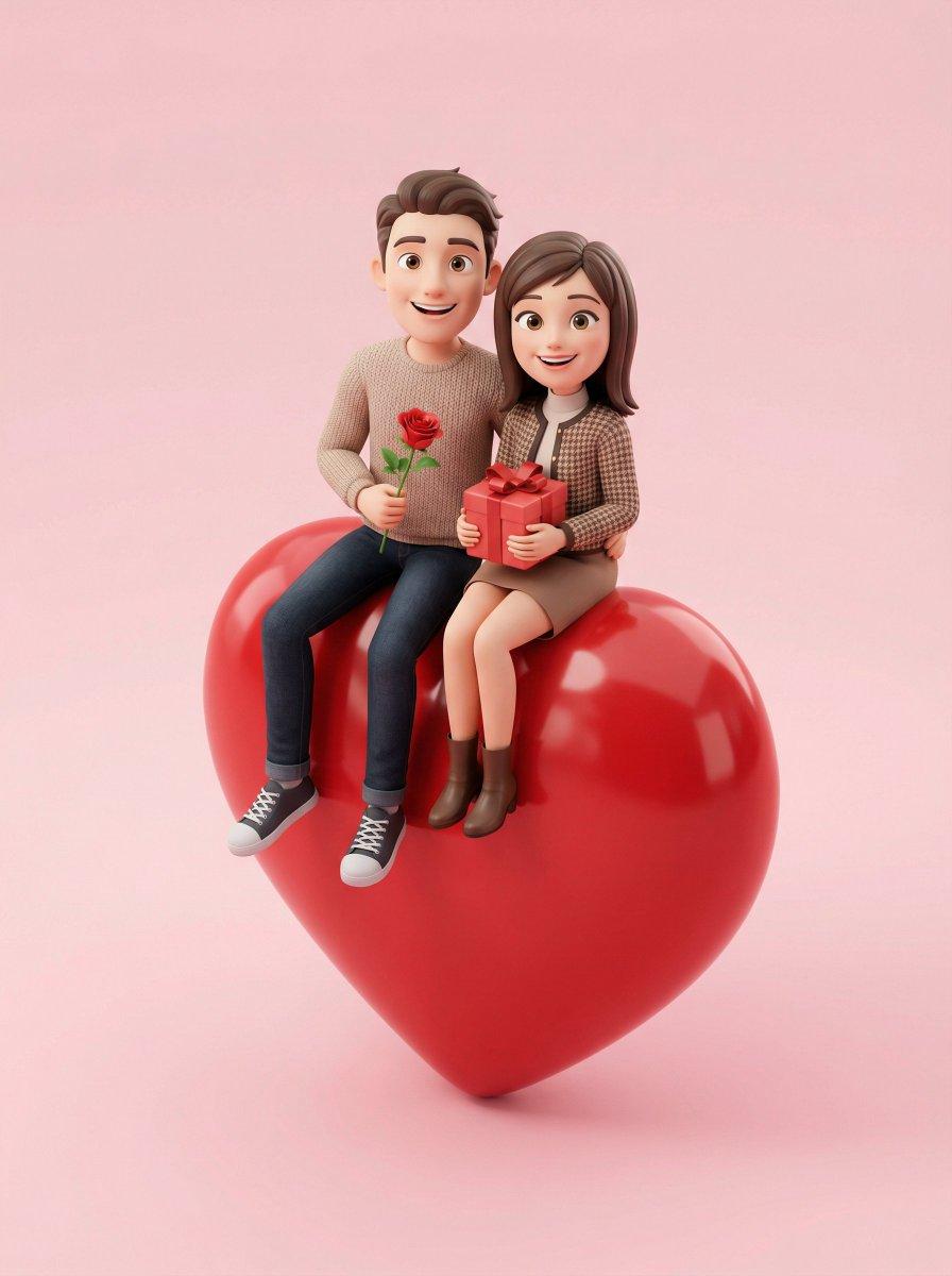 Promptvoorbeeld: 3D Render of Couple on Giant Heart