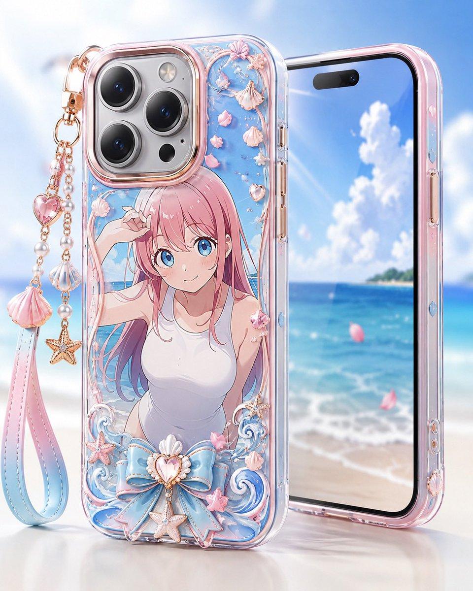 プロンプトのプレビュー: パステルアニメ風ビーチスマホケース