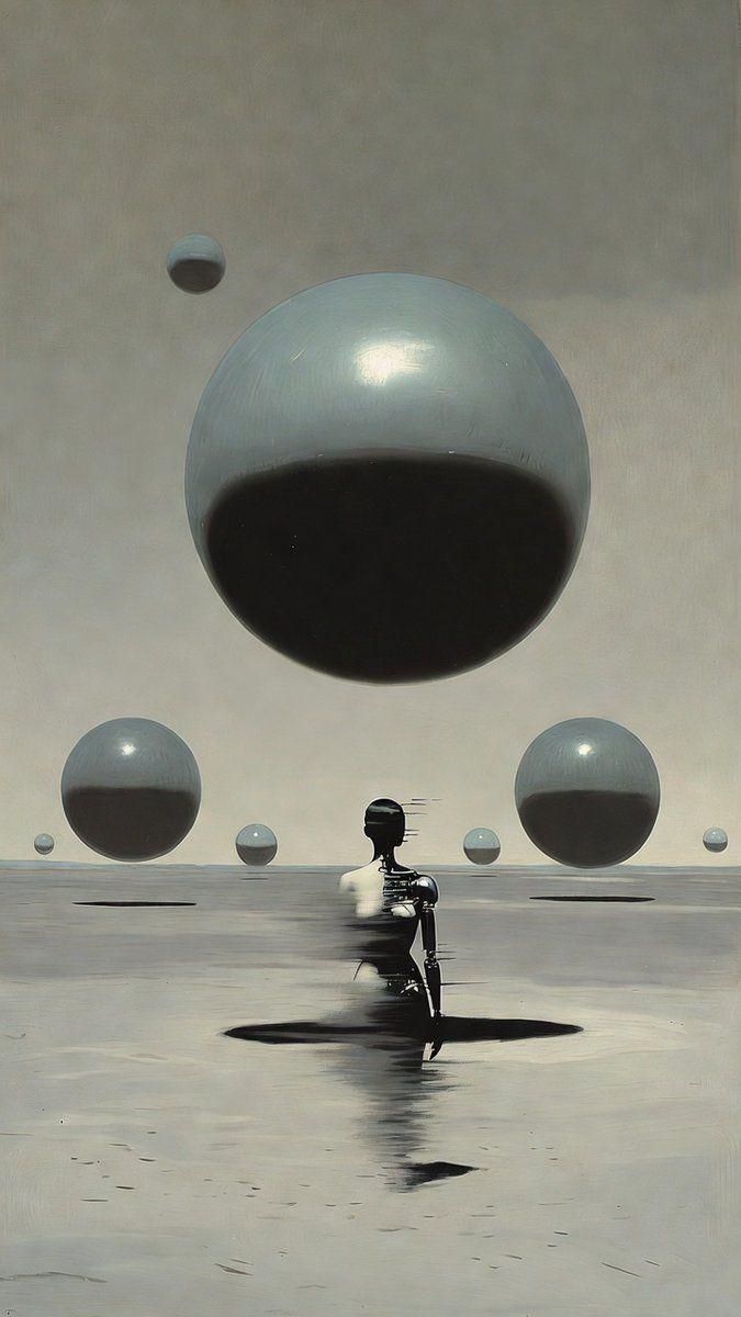 Preview ng prompt: imagine a hyper-realistic surreal scenery in a grey dessert, some silver spheres floating in the air…