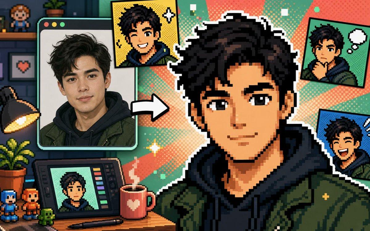 提示词预览: 自拍转像素漫画工作室