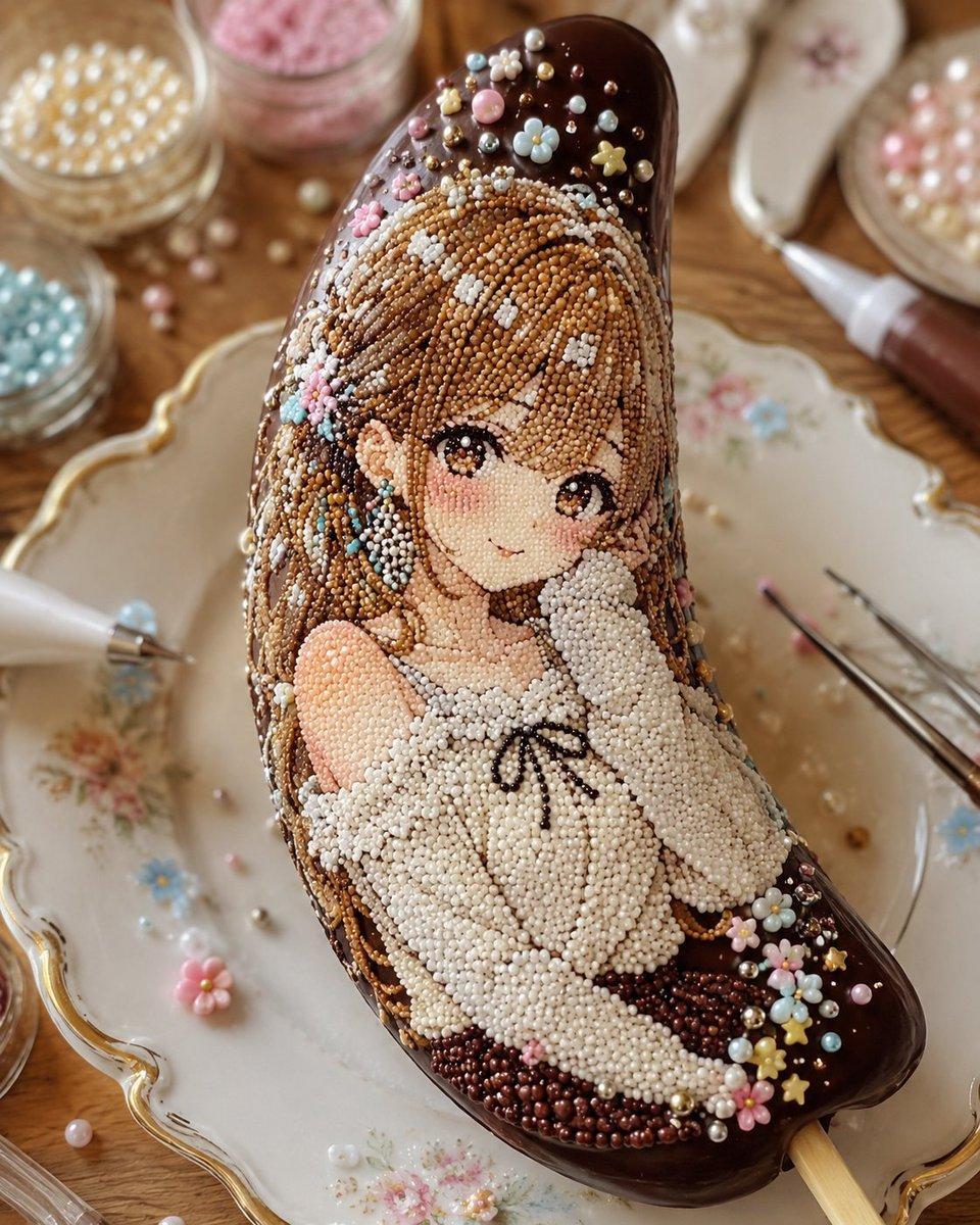 プロンプトのプレビュー: かわいいビーズアートのチョコバナナ