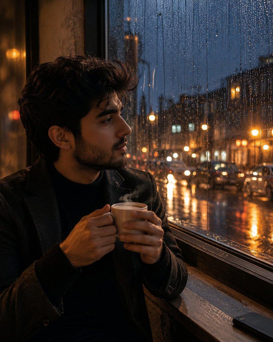 プロンプトのプレビュー: お茶と雨のムードポートレート