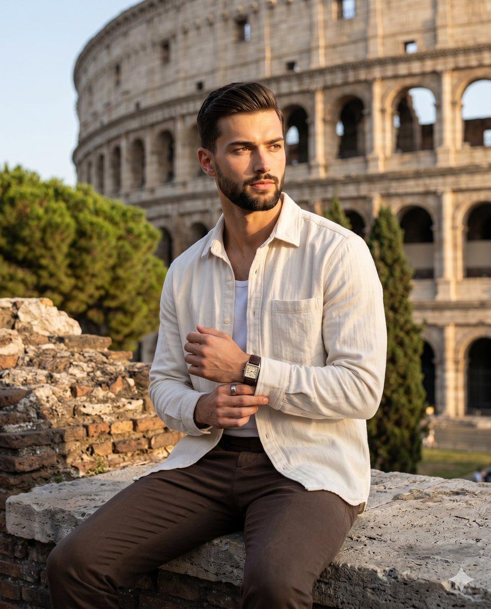 Promptvoorbeeld: Golden Hour Colosseum Travel Portrait