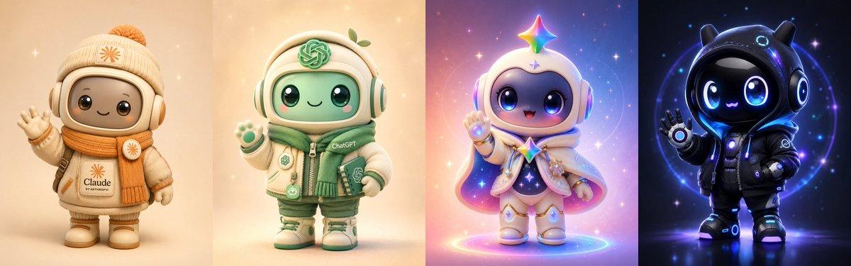 提示词预览: 可爱的 AI 吉祥物阵容