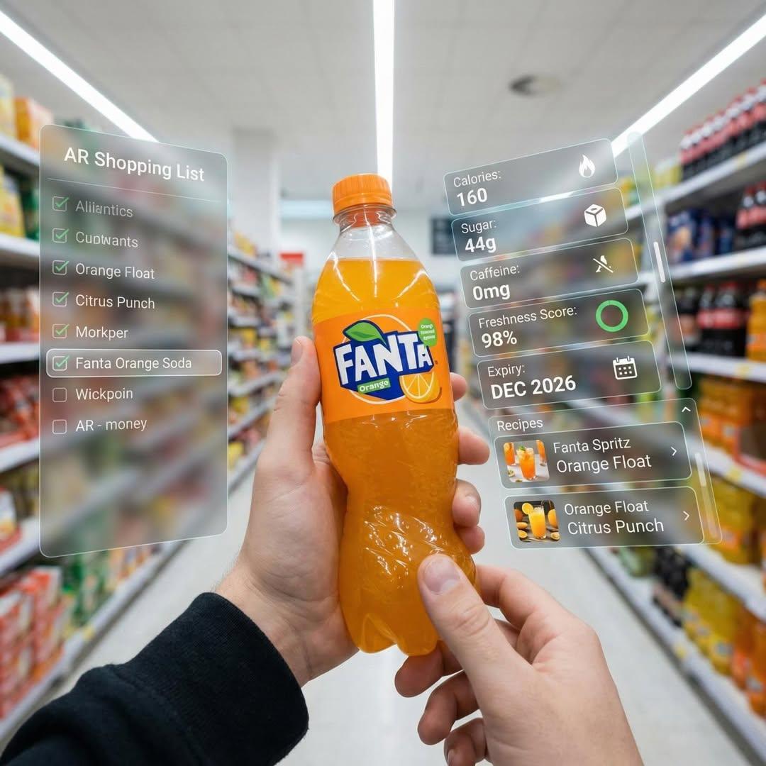 Promptvoorbeeld: Hyper-Realistic Mixed Reality Fanta Bottle Interface