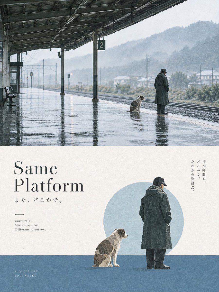 提示词预览: 同一站台雨景海报