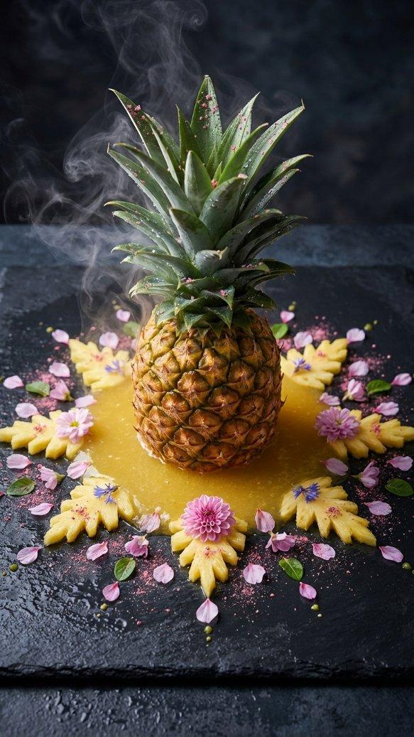 Promptforhåndsvisning: Hyper-realistic Macro Photo of Pineapple in Juice