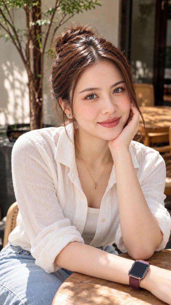 Prompt preview: A high-resolution photorealistic eye level portrait of a young East Asian woman with soft natural ma…