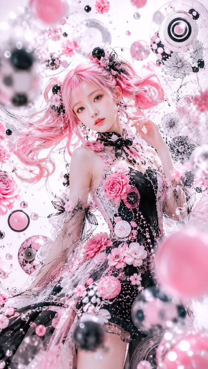 プロンプトのプレビュー: ピンクゴシック・フローラル・ファンタジー・ポートレート