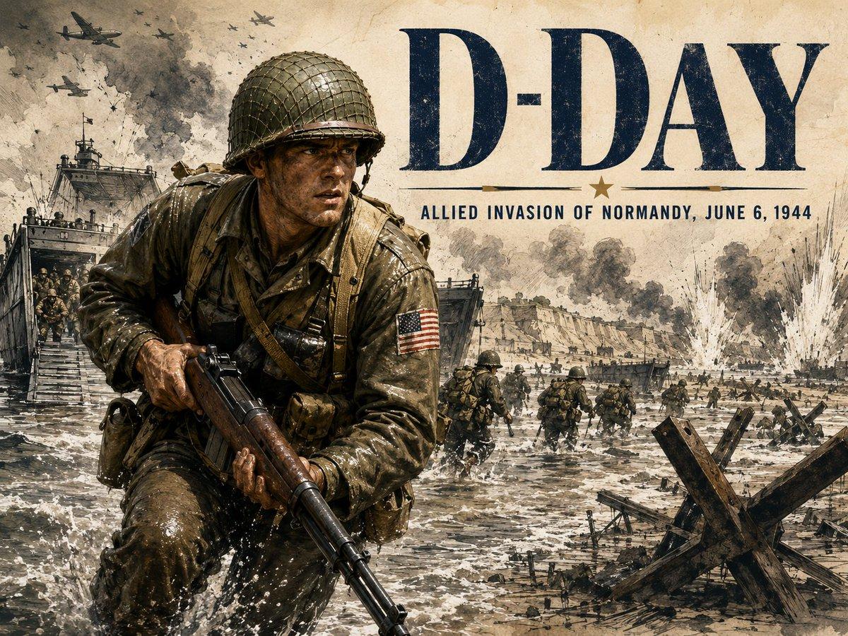 提示词预览: 复古诺曼底登陆 D-Day 海报