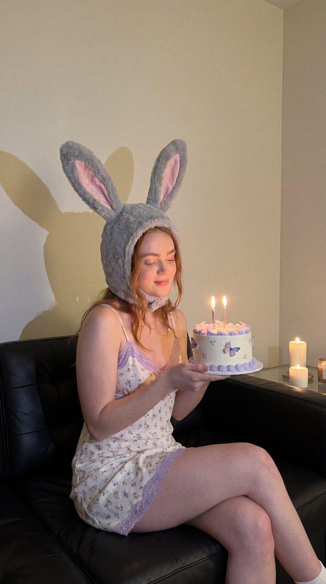 프롬프트 미리보기: 몽환적인 생일 토끼 귀 인물 사진