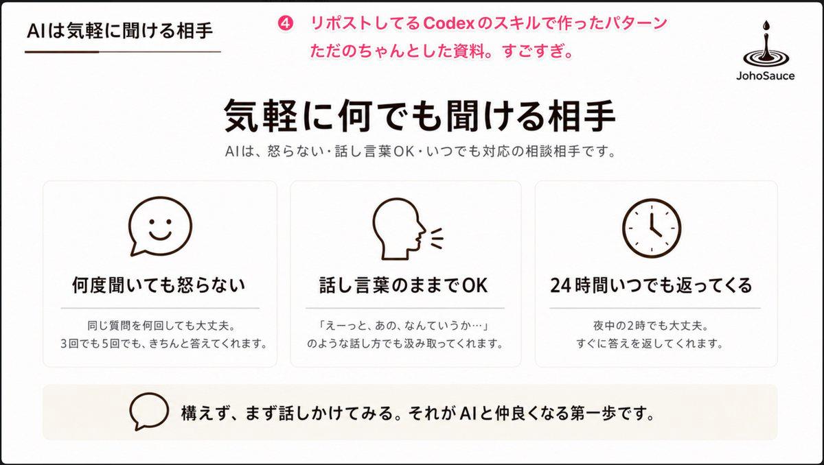 ตัวอย่างพรีวิวพรอมต์: สไลด์สนทนาภาษาญี่ปุ่นด้วย AI