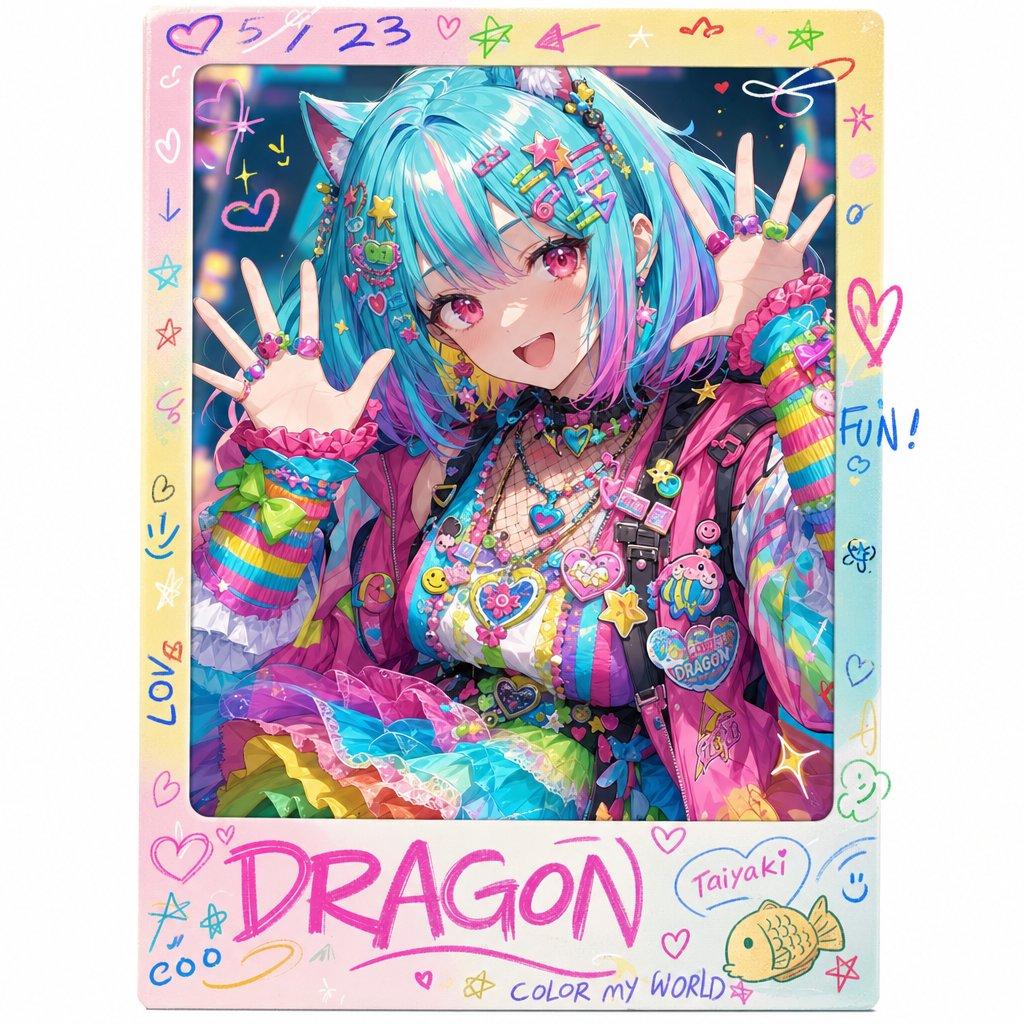 提示詞預覽: 彩虹 Decora 風格動漫拍立得