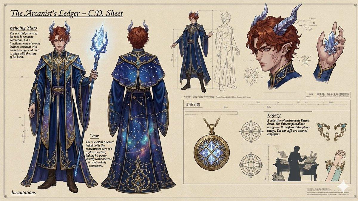 プロンプトのプレビュー: The Arcanist's Ledger キャラクターシート