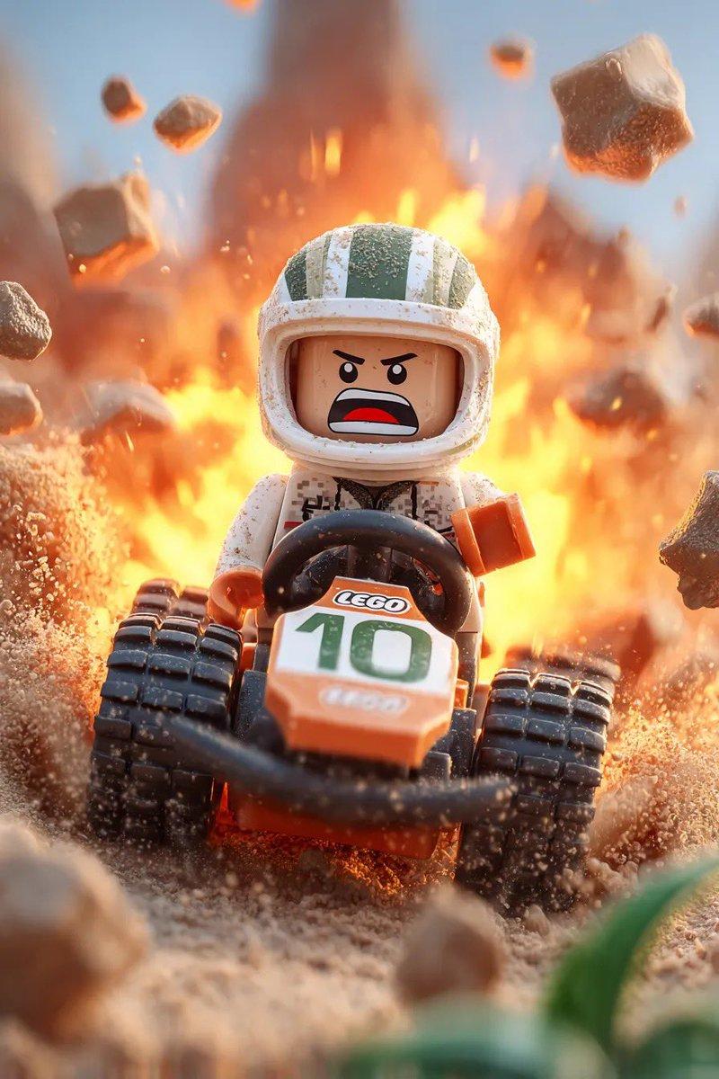 Превью промпта: Lego Racer on Exploding Volcano Slope