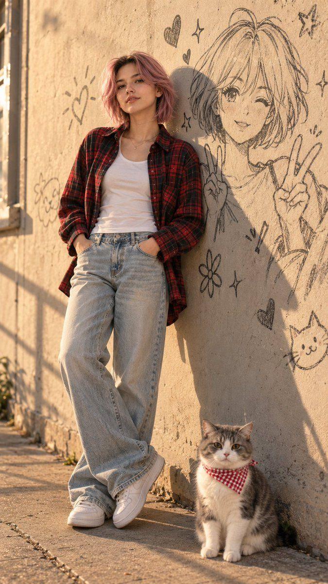 Превью промпта: Create an ultra-realistic vertical 9:16 cinematic street-fashion photograph of a young woman standin…
