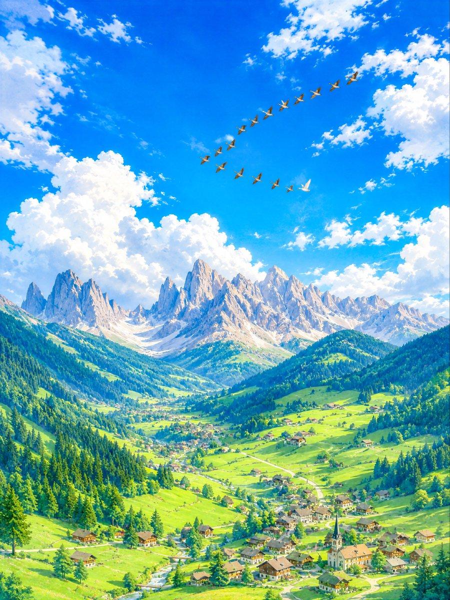 提示词预览: 意大利山谷晨间飞行