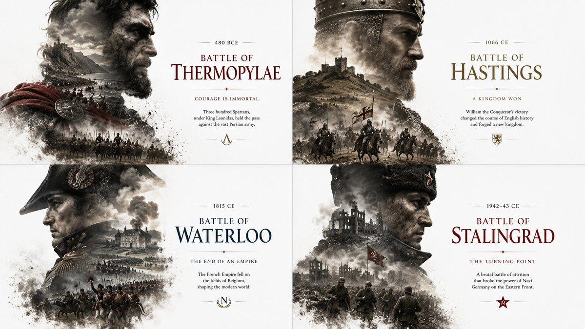 プロンプトのプレビュー: 歴史的エディトリアル・バトルポスター