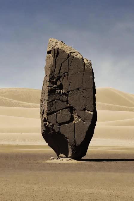 Prompt preview: The monolith breaks apart and a beam of light emerges shooting straight up into the sky