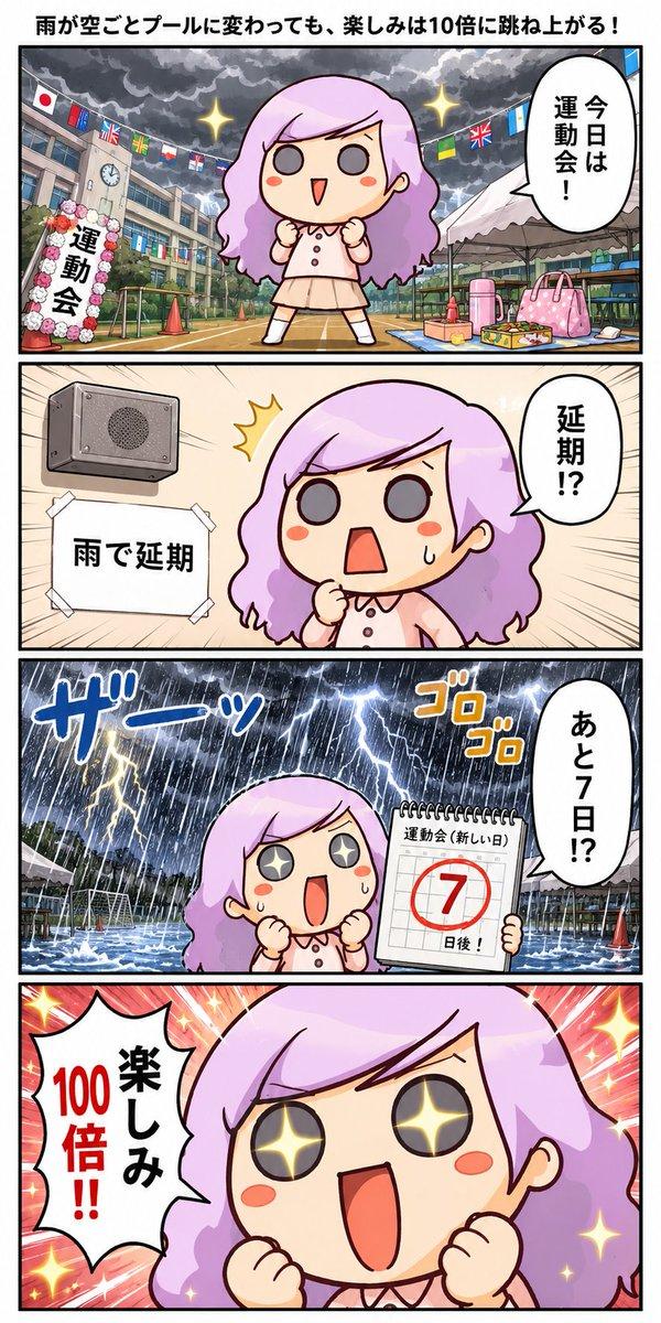 プロンプトのプレビュー: 雨の運動会ちびキャラ漫画