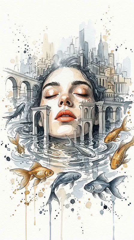 Prompt preview: Expressive architectural watercolor painting, fluid confident brushwork, delicate structural ink/ske…