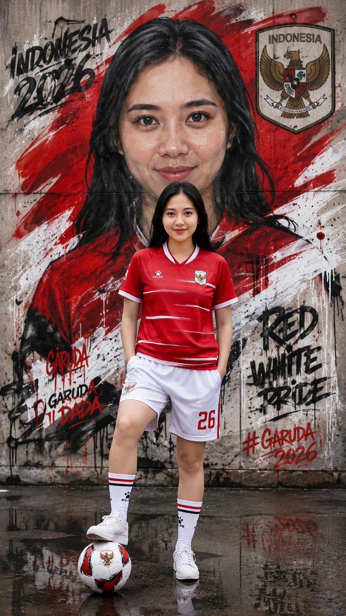 ตัวอย่างพรีวิวพรอมต์: โปสเตอร์ฟุตบอลกราฟฟิตี้ทีมชาติอินโดนีเซีย