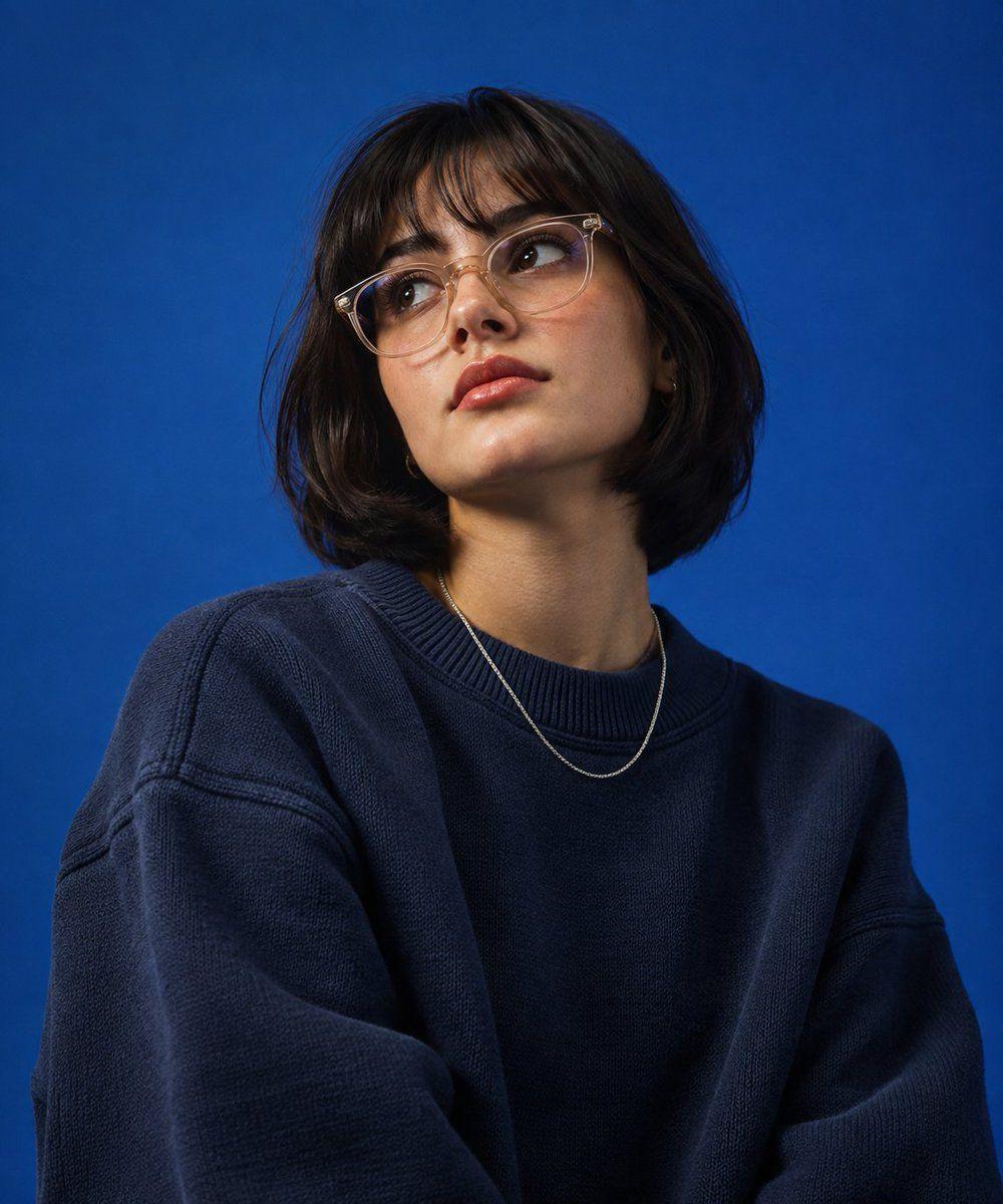 Превью промпта: Create a high-end studio fashion portrait inspired by the uploaded blue-background reference photogr…
