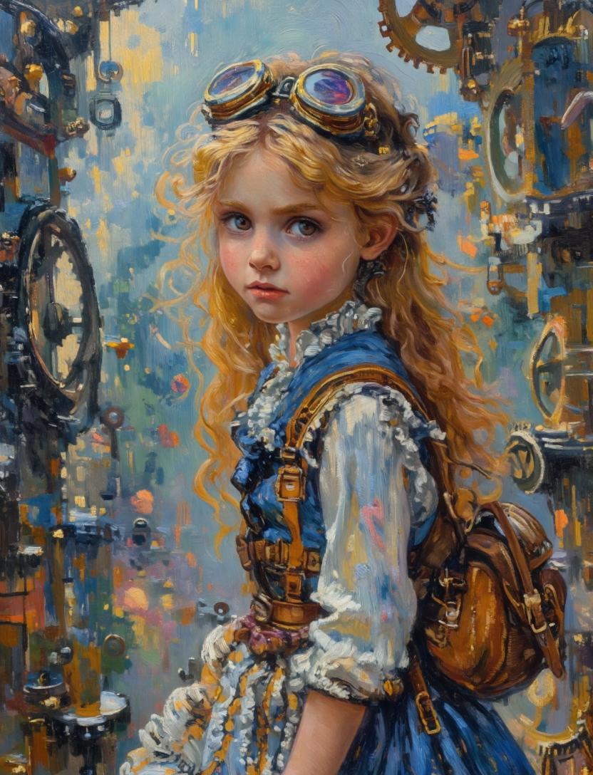 プロンプトのプレビュー: 絵画風スチームパンクの少女のポートレート