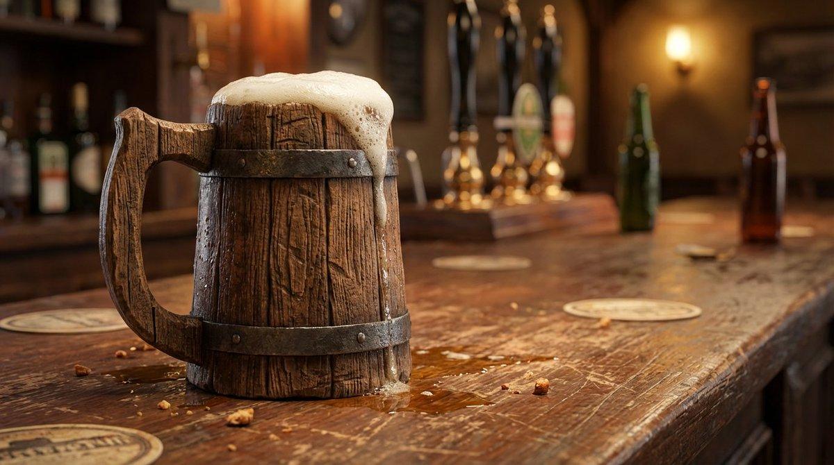プロンプトのプレビュー: 木製ビールジョッキの 3D レンダリング