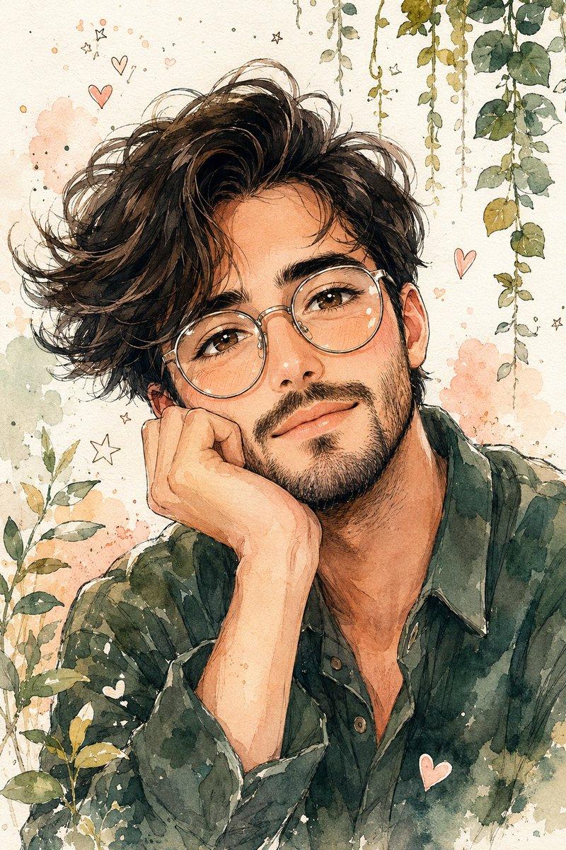 ตัวอย่างพรีวิวพรอมต์: ภาพวาดพอร์ตเทรตชายหนุ่มสไตล์อนิเมะสีน้ำ