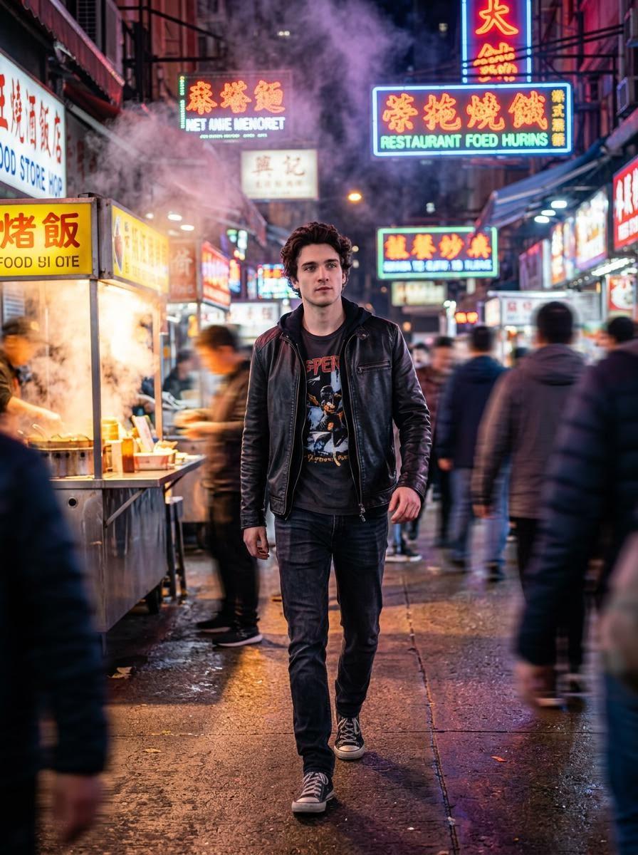 プロンプトのプレビュー: ハリウッド映画のようなストリートマーケット散策