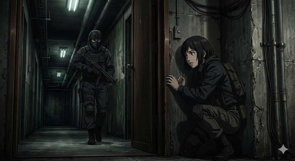 Promptforhåndsvisning: Anime Stealth Scene with Keystoning Angle