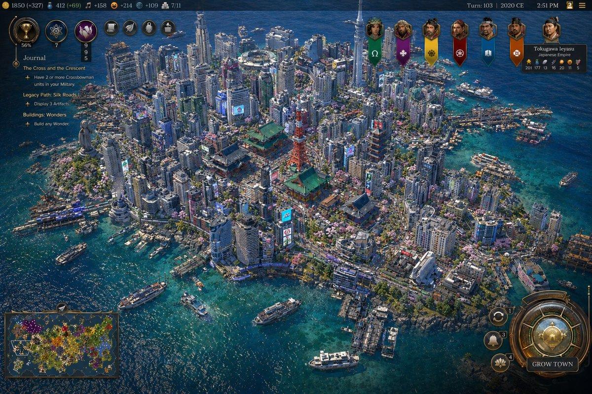 プロンプトのプレビュー: Civ スタイル:東京アイランド・メガシティのスクリーンショット