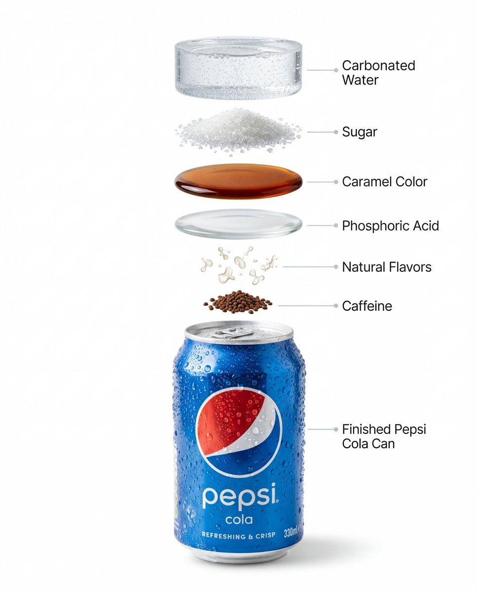 Promptforhåndsvisning: Hyper-Realistic Product Photography and Infographic Prompts for Pepsi