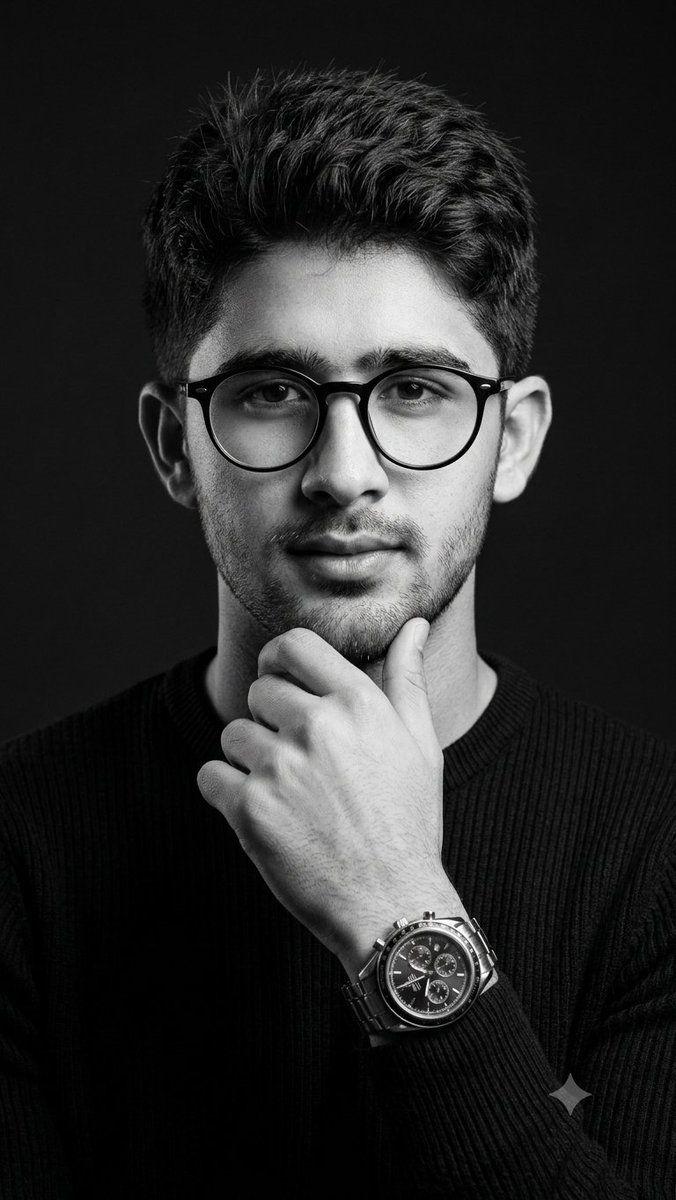 Prompt preview: Create a high-end cinematic black-and-white studio portrait of a sophisticated man seated in a relax…