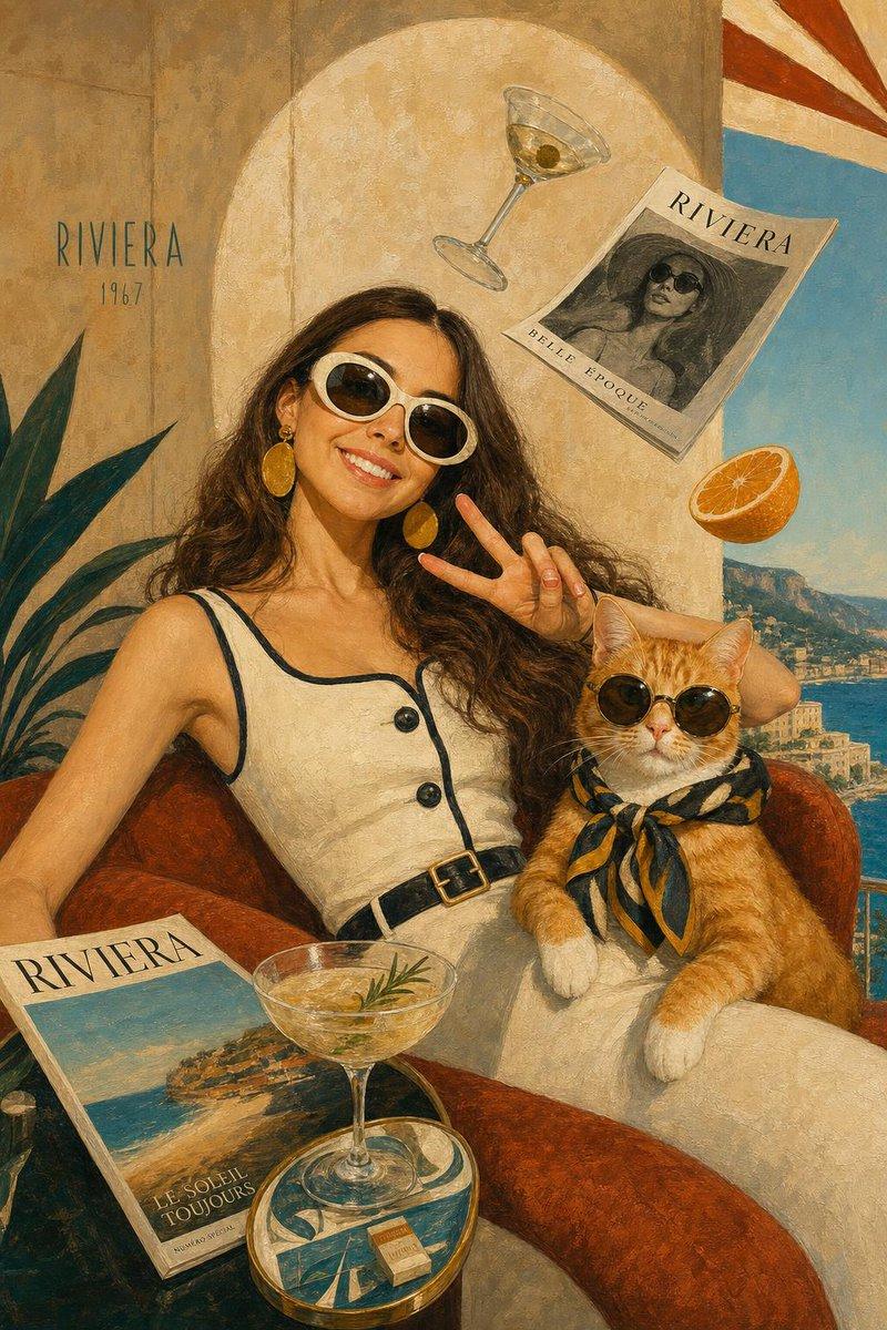 Prompt-Vorschau: Surreale redaktionelle Illustration im Stil der 1960er Jahre an der Riviera