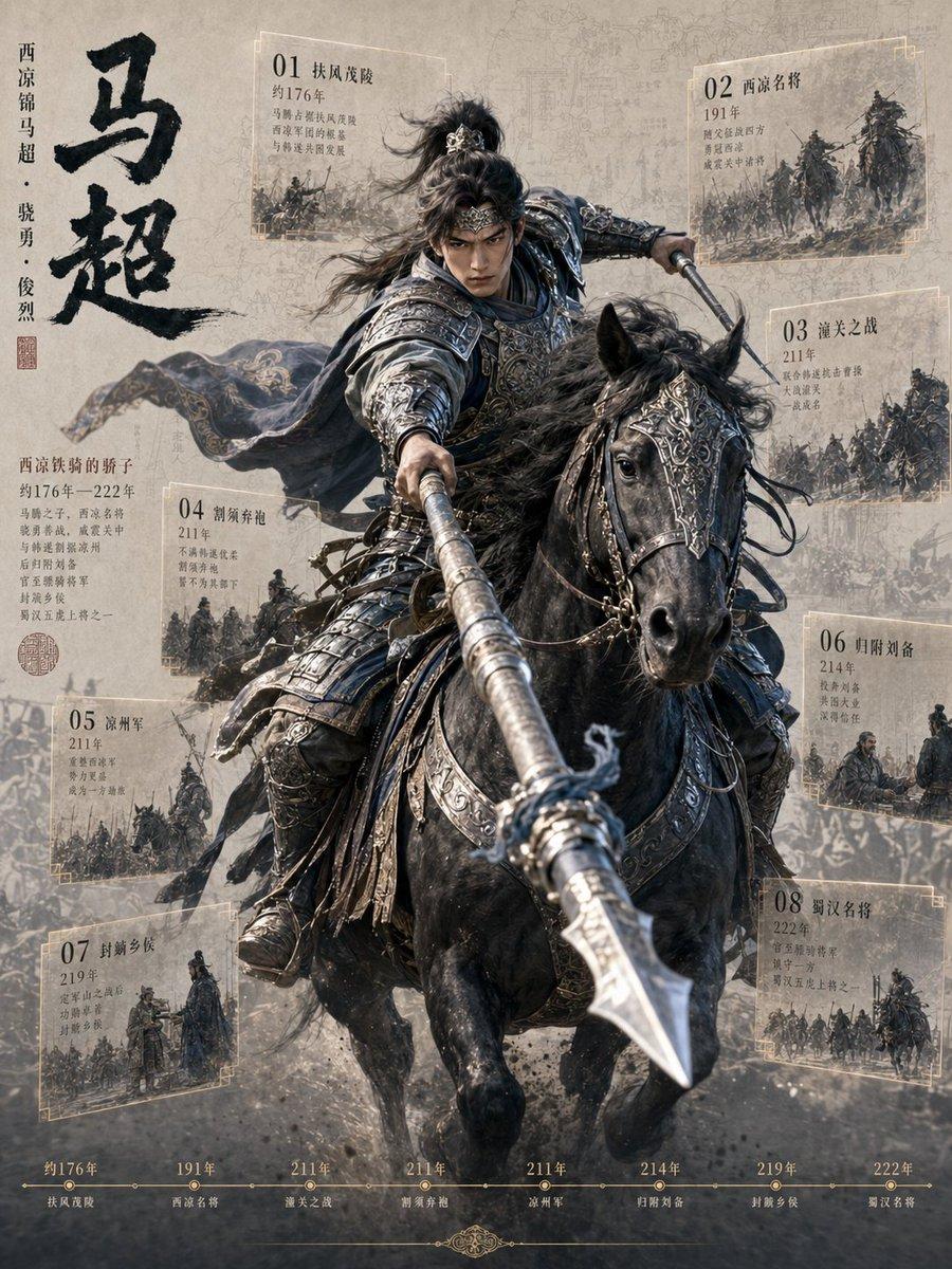 プロンプトのプレビュー: 馬超 歴史騎兵年表ポスター