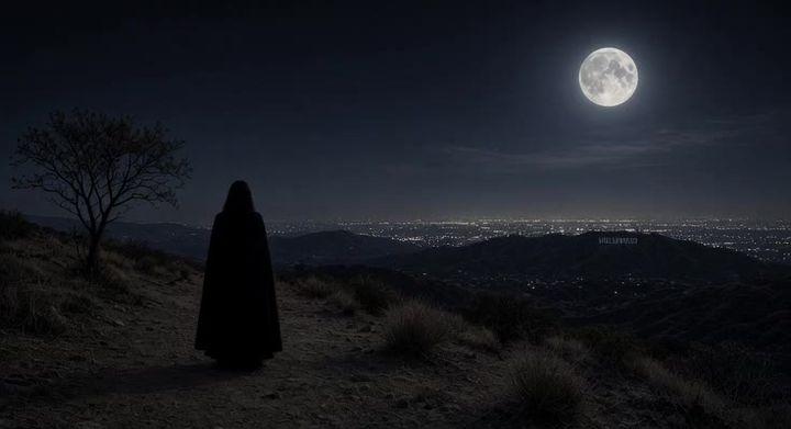 Prompt preview: King Diamond by the Wisdom Tree on the Hollywood Hill at midnight now add full moon @King_Diamond 🤷…