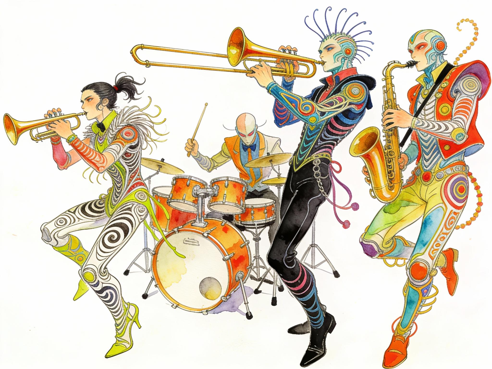 Prompt preview: Band Illustration in a Hybrid Style of Moebius and Kim Jung Gi