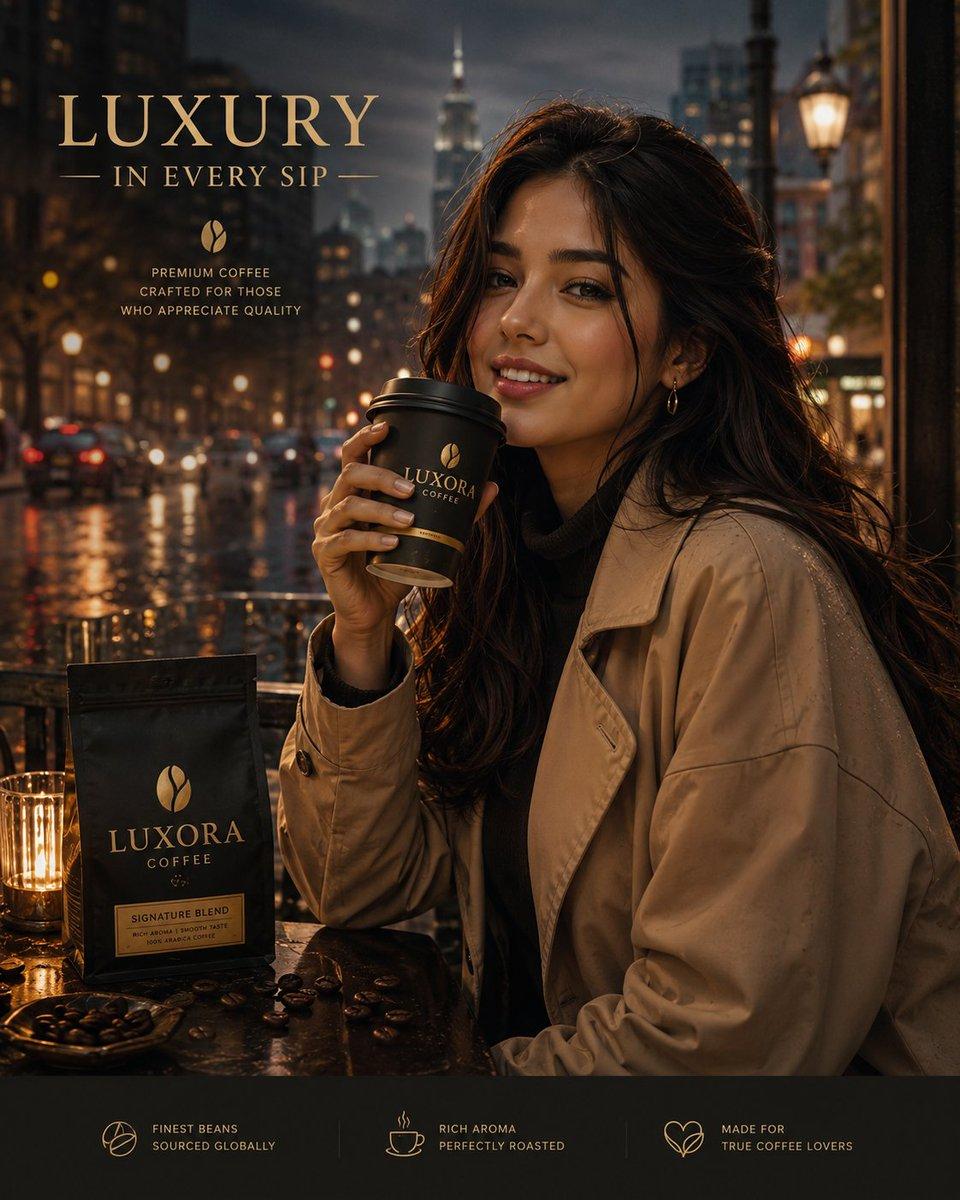 プロンプトのプレビュー: 高級コーヒー広告のポートレート