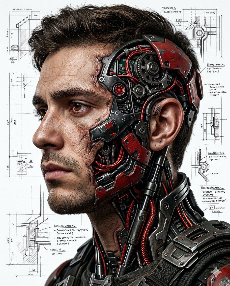 プロンプトのプレビュー: 超リアルなサイボーグの横顔